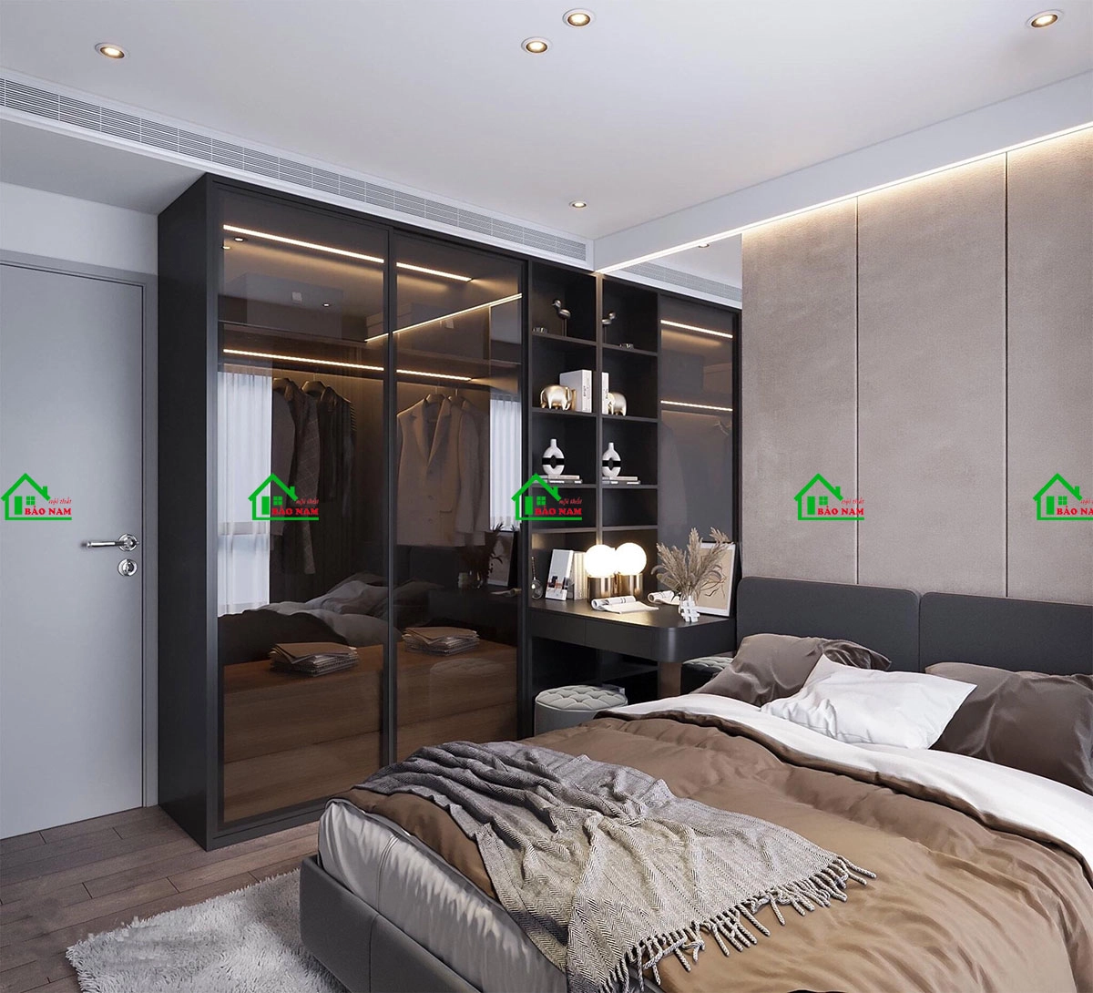 Thiết kế phòng ngủ 15m2 màu đen – hiện đại, ấn tượng