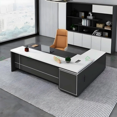 BÀN GIÁM ĐỐC GỖ CÔNG NGHIỆP CHỮ L MÀU ĐEN HIỆN ĐẠI ĐẸP PLV11​​​​​​​