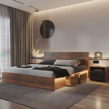 MẪU GIƯỜNG NGỦ GỖ CÔNG NGHIỆP MDF AN CƯỜNG CÓ NGĂN KÉO HIỆN ĐẠI GN36