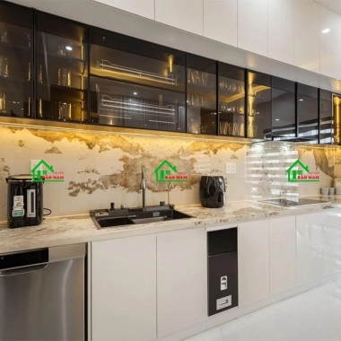 MẪU TỦ BẾP ACRYLIC BÓNG GƯƠNG AN CƯỜNG ĐẸP HIỆN ĐẠI TBA51​​​​​​​