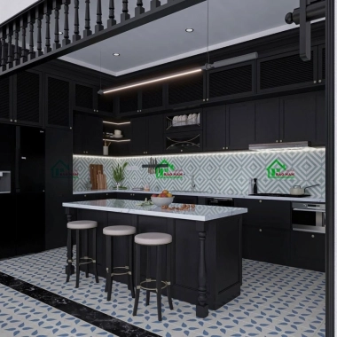 MẪU TỦ BẾP GỖ TỰ NHIÊN ĐẸP PHONG CÁCH INDOCHINE BTN14​​​​​​​
