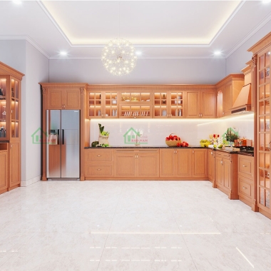 MẪU TỦ BẾP GỖ GÕ ĐỎ TỰ NHIÊN CAO CẤP CHO BIỆT THỰ SANG TRỌNG BTN12