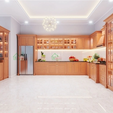 MẪU TỦ BẾP GỖ GÕ ĐỎ TỰ NHIÊN CAO CẤP CHO BIỆT THỰ SANG TRỌNG BTN12​​​​​​​