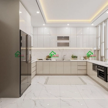 MẪU TỦ BẾP MDF AN CƯỜNG PHỦ ACRYLIC BÓNG GƯƠNG ĐẸP HIỆN ĐẠI TBA53​​​​​​​