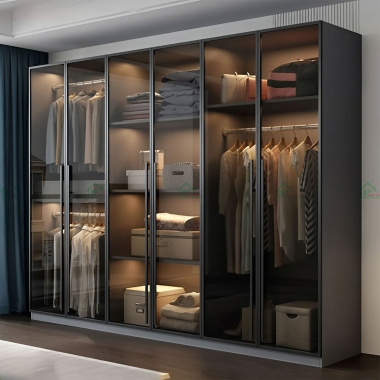MẪU TỦ QUẦN ÁO CÁNH KÍNH MÀU XÁM KHÓI ĐẸP HIỆN ĐẠI TK31 