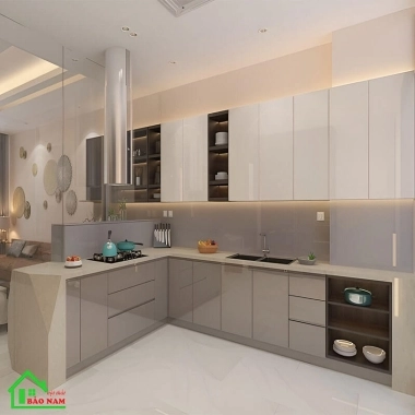 TỦ BẾP ACRYLIC BÓNG GƯƠNG HIỆN ĐẠI TBA06​​​​​​​