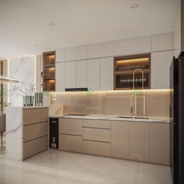 TỦ BẾP ACRYLIC BÓNG GƯƠNG SANG TRỌNG TBA80