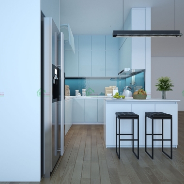 TỦ BẾP ACRYLIC CHỮ U BÓNG GƯƠNG CAO CẤP TBA67
