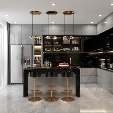 TỦ BẾP AN CƯỜNG ACRYLIC BÓNG GƯƠNG MÀU XÁM TBA75