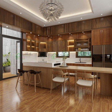 TỦ BẾP ĐẸP GỖ TỰ NHIÊN CHỮ L ĐẸP BTN16