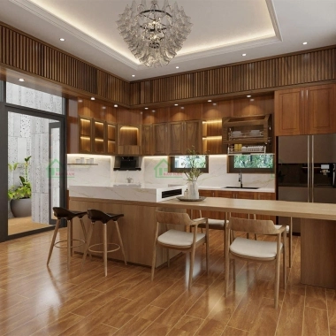 TỦ BẾP ĐẸP GỖ TỰ NHIÊN CHỮ L ĐẸP BTN16​​​​​​​
