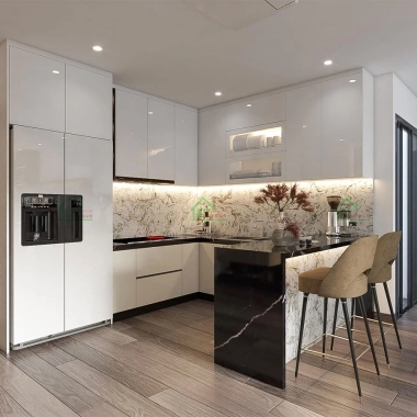 TỦ BẾP GỖ CÔNG NGHIỆP PHỦ ACRYLIC CHỮ L TBA77