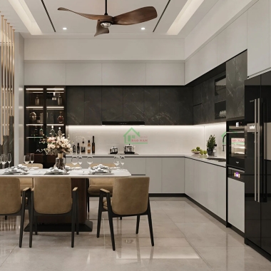 TỦ BẾP GỖ CÔNG NGHIỆP MDF CHỮ L HIỆN ĐẠI TB85​​​​​​​