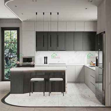 TỦ BẾP GỖ HIỆN ĐẠI MÀU XÁM TB69​​​​​​​