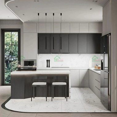 TỦ BẾP GỖ HIỆN ĐẠI MÀU XÁM TB69