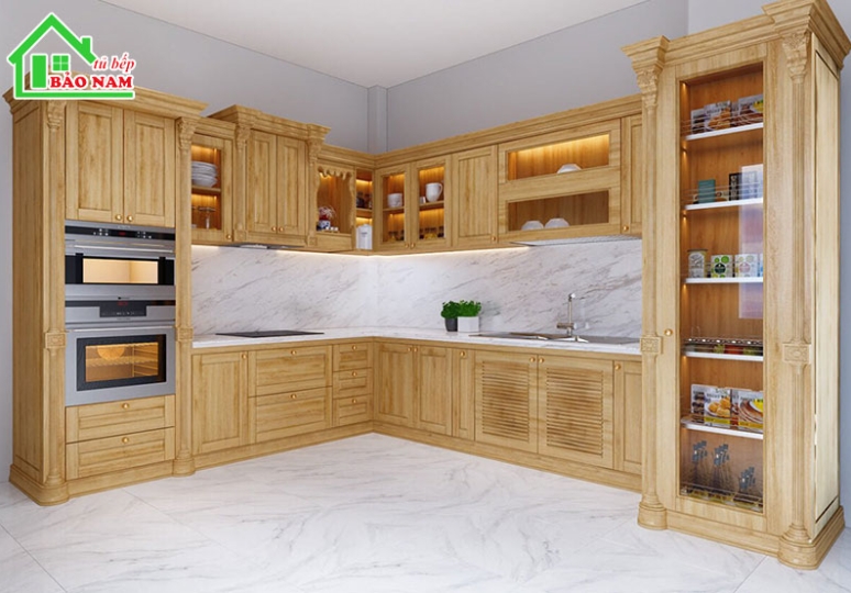 15+ Mẫu Tủ Bếp Gỗ Sồi Sang Trọng, Bền Bỉ Tạo Nét Không Gian