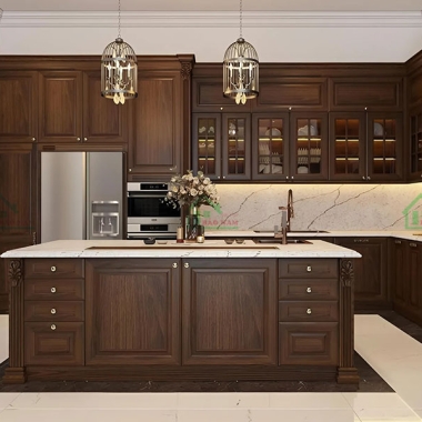 TỦ BẾP GỖ TỰ NHIÊN CĂM XE BTN17