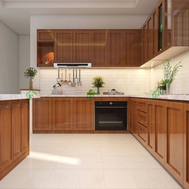 TỦ BẾP GỖ TỰ NHIÊN GÕ ĐỎ HIỆN ĐẠI, SANG TRỌNG BTN01​​​​​​​