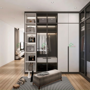 TỦ QUẦN ÁO CÁNH KÍNH CHỮ L TK57