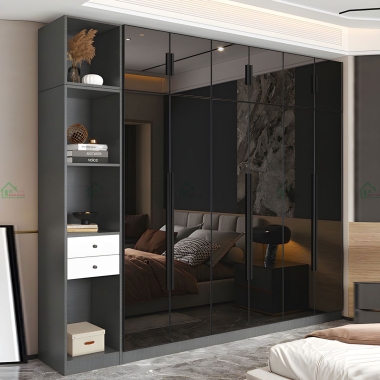 TỦ QUẦN ÁO CÁNH KÍNH ĐEN ĐẸP TK44