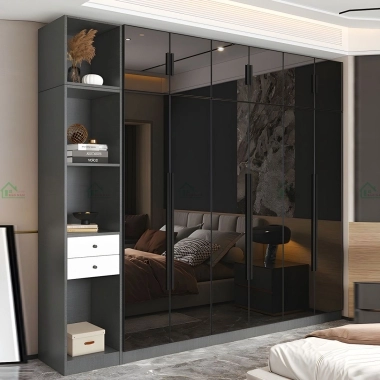 TỦ QUẦN ÁO CÁNH KÍNH ĐEN ĐẸP TK44​​​​​​​
