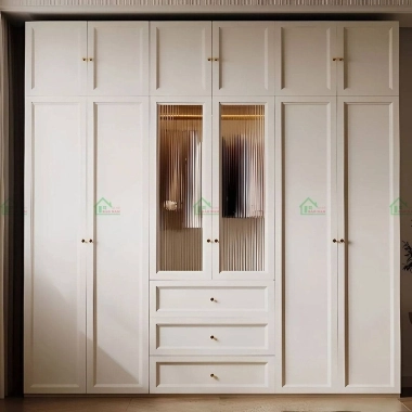TỦ QUẦN ÁO GỖ TỰ NHIÊN TÂN CỔ ĐIỂN CÁNH PANO SANG TRỌNG TATN44​​​​​​​