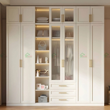 TỦ QUẦN ÁO TÂN CỔ ĐIỂN KỊCH TRẦN MÀU TRẮNG KEM CÁNH PANO TATN45​​​​​​​