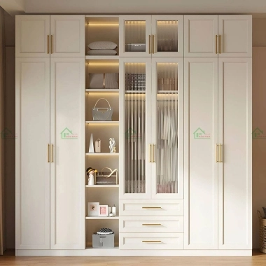 TỦ QUẦN ÁO TÂN CỔ ĐIỂN KỊCH TRẦN MÀU TRẮNG KEM CÁNH PANO TATN45​​​​​​​