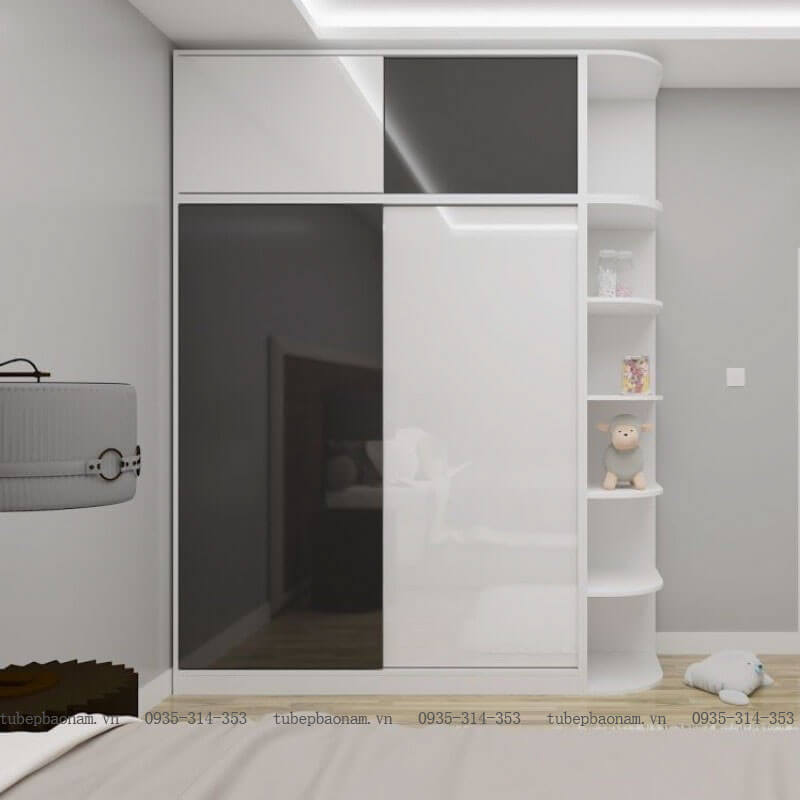 Tủ áo acrylic màu trắng và xám sang trọng