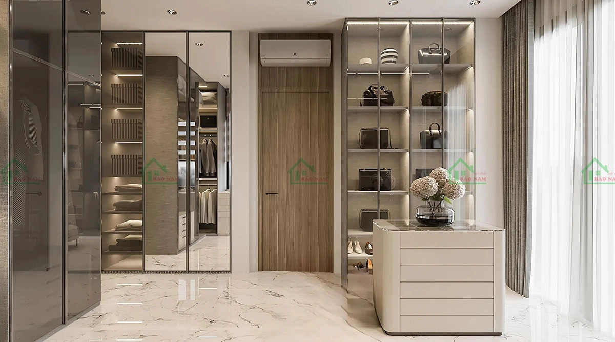 Thiết kế tủ áo cánh kính kết hợp gương tạo cảm giác rộng rãi, mở rộng