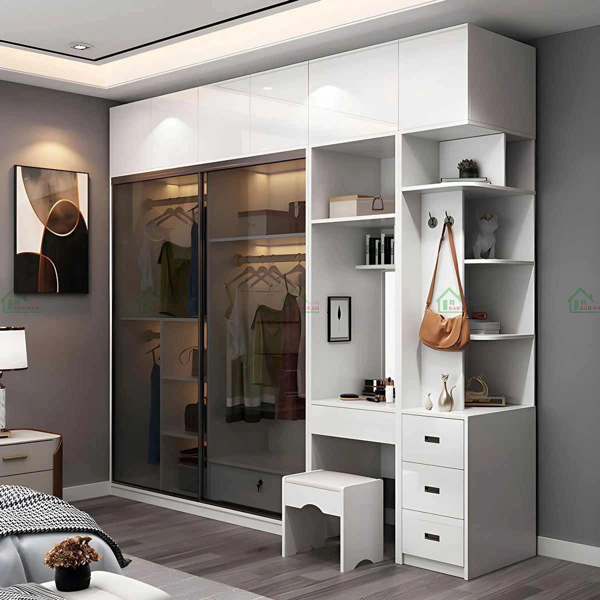 Tủ quần áo 2 cánh kính lùa hiện đại