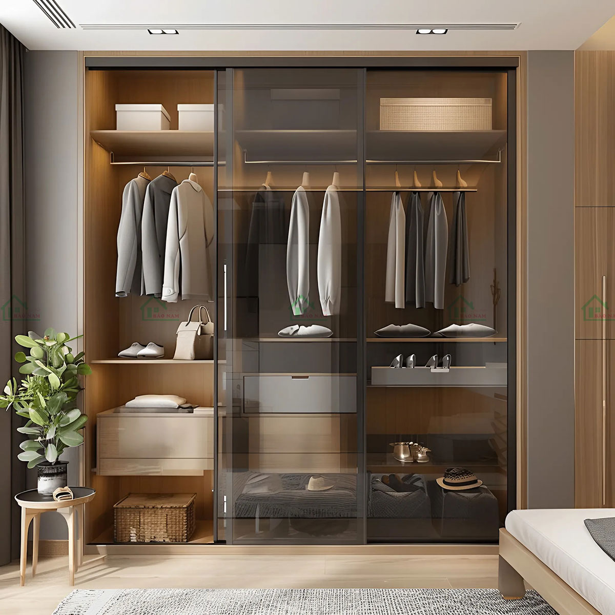 Tủ Áo Cánh Kính Lùa Gỗ Công Nghiệp TK66 với thiết kế hiện đại và tối giản