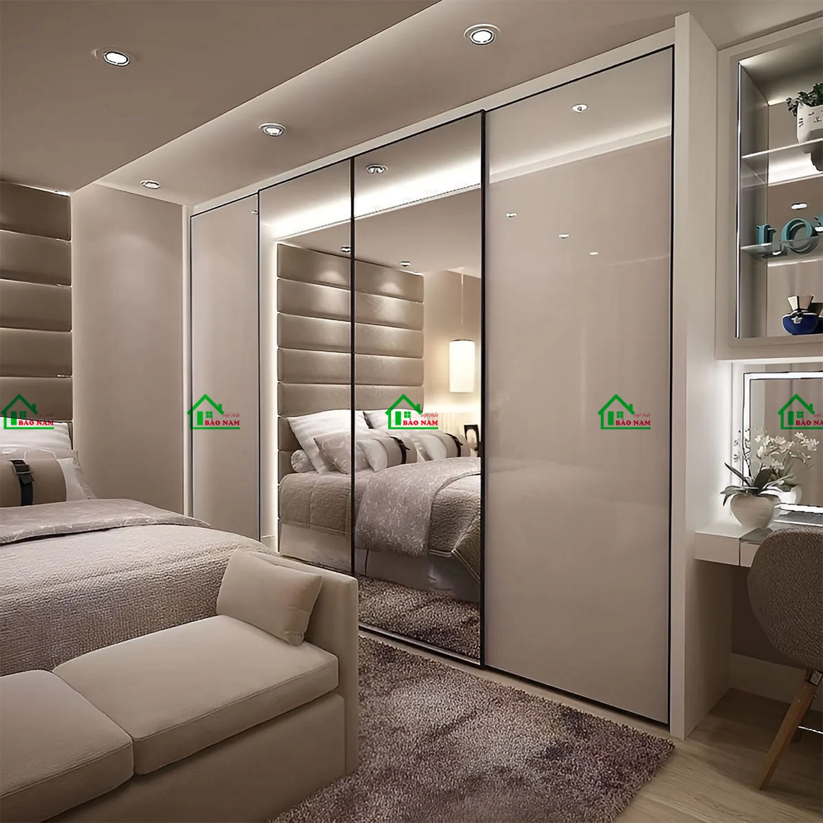 Tủ quần áo cánh acrylic lùa kết hợp gương soi