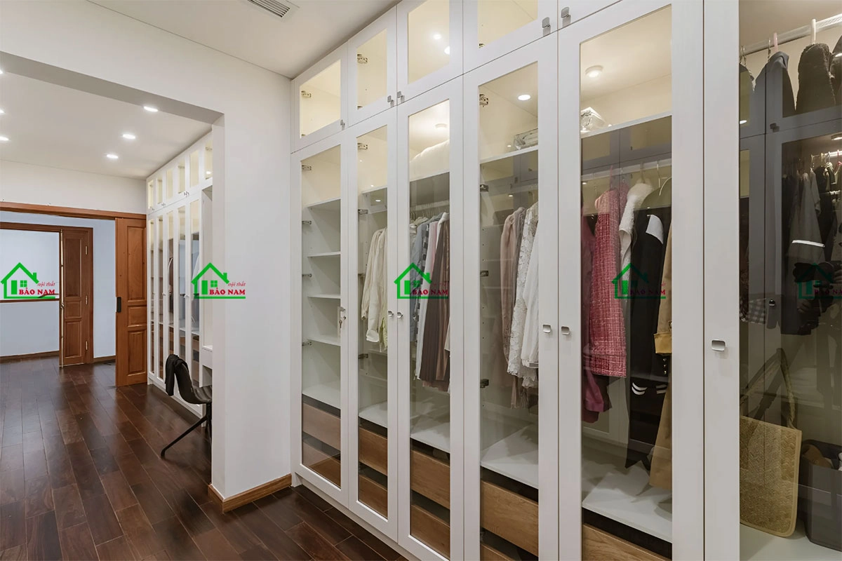Tủ quần áo gỗ cánh kính màu trắng đẹp hiện đại