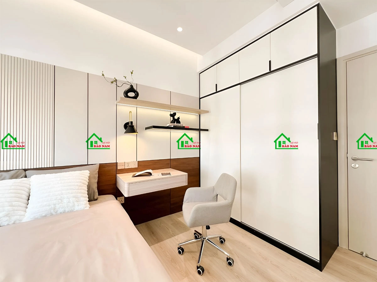 Mẫu tủ áo gỗ 3 cánh lùa đen trắng sang trọng