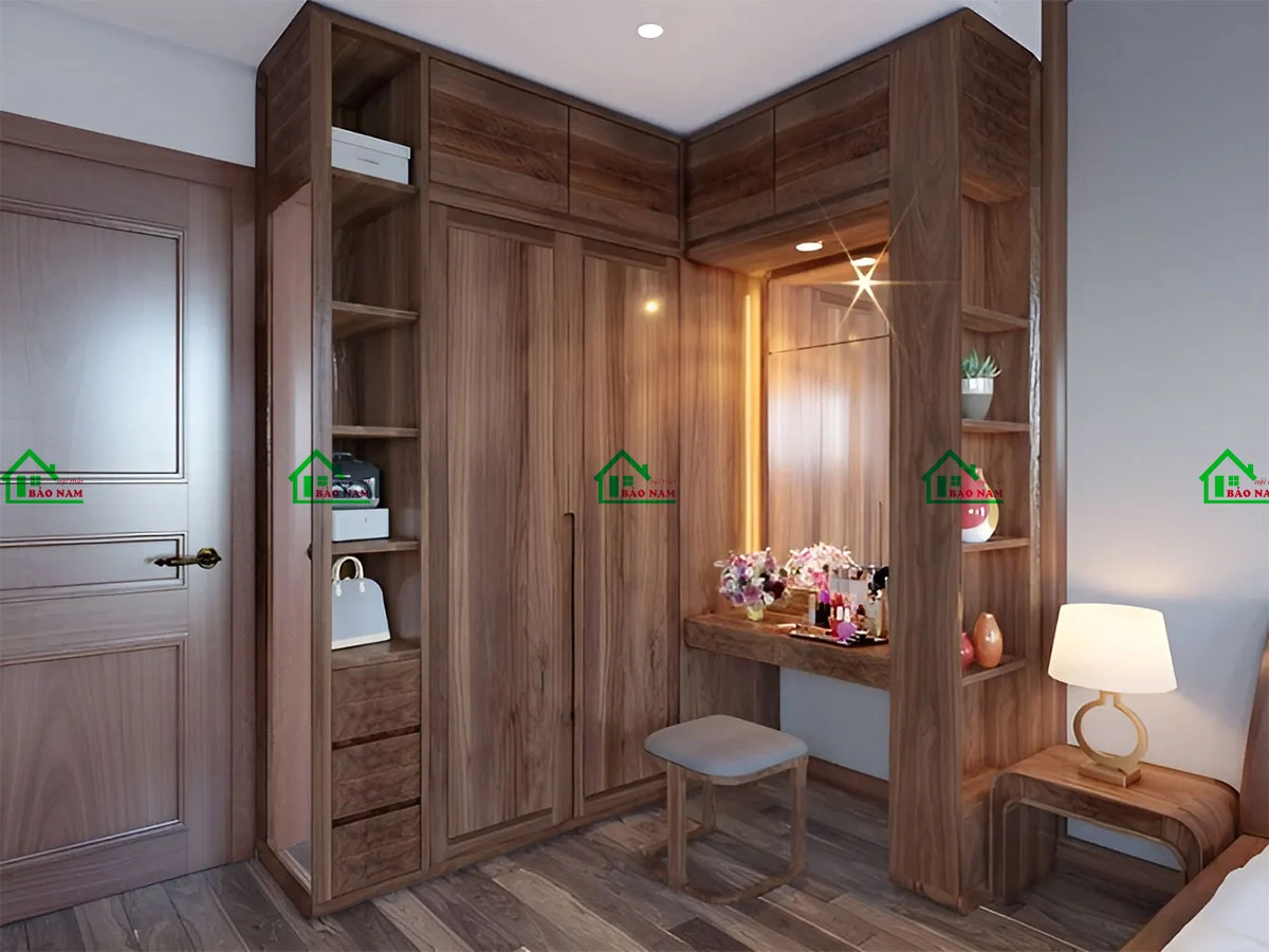 Tủ áo gỗ tự nhiên chữ L đẹp