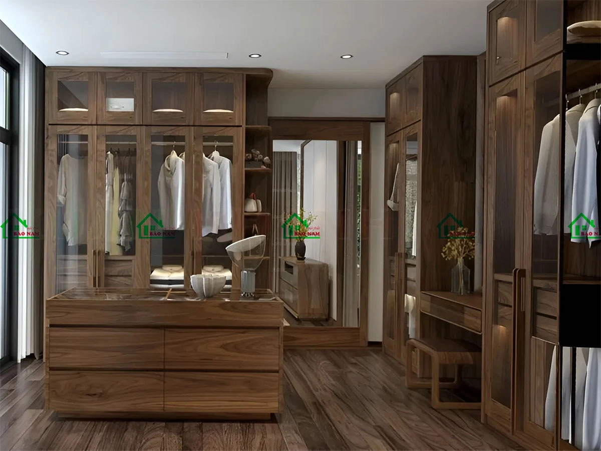Mẫu tủ áo gỗ tự nhiên cánh kính sang trọng