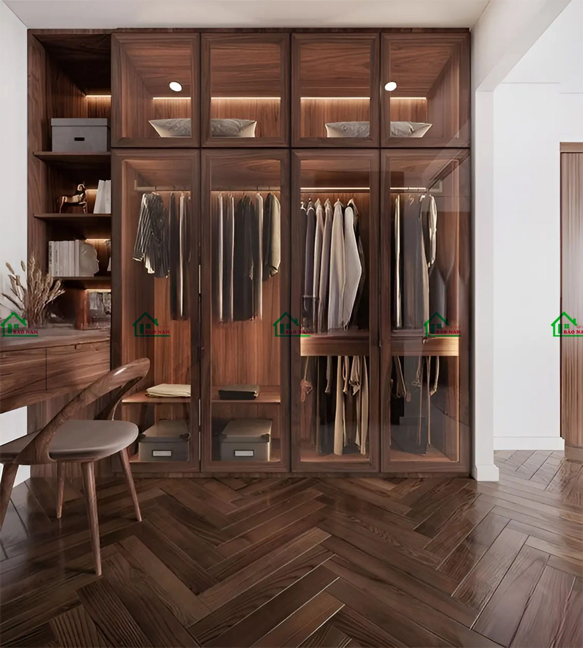 Mẫu tủ áo gỗ tự nhiên đẹp kết hợp bàn phấn