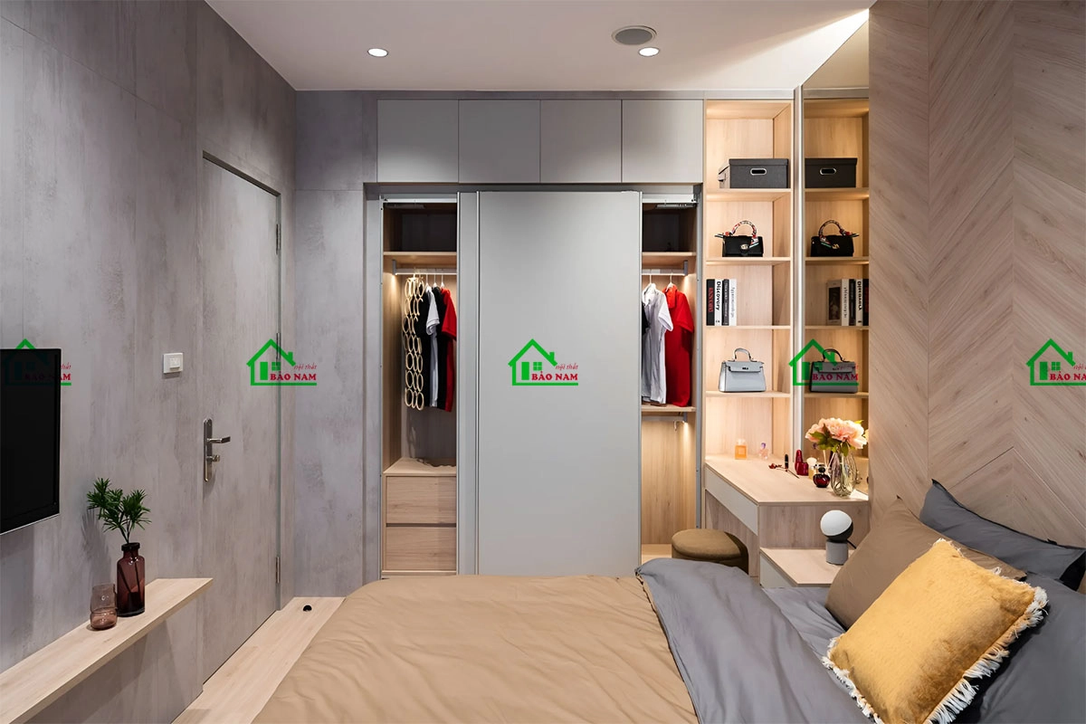 Tủ quần áo cánh lùa màu xám nhạt hiện đại đẹp