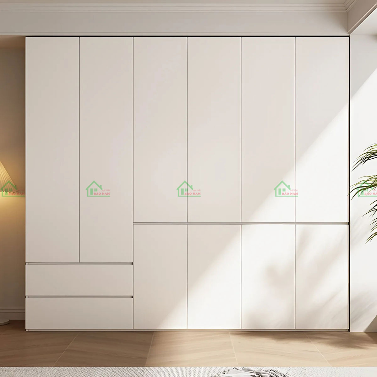 Tủ áo gỗ An Cường TA75 màu trắng, thiết kế hiện đại, cao kịch trần