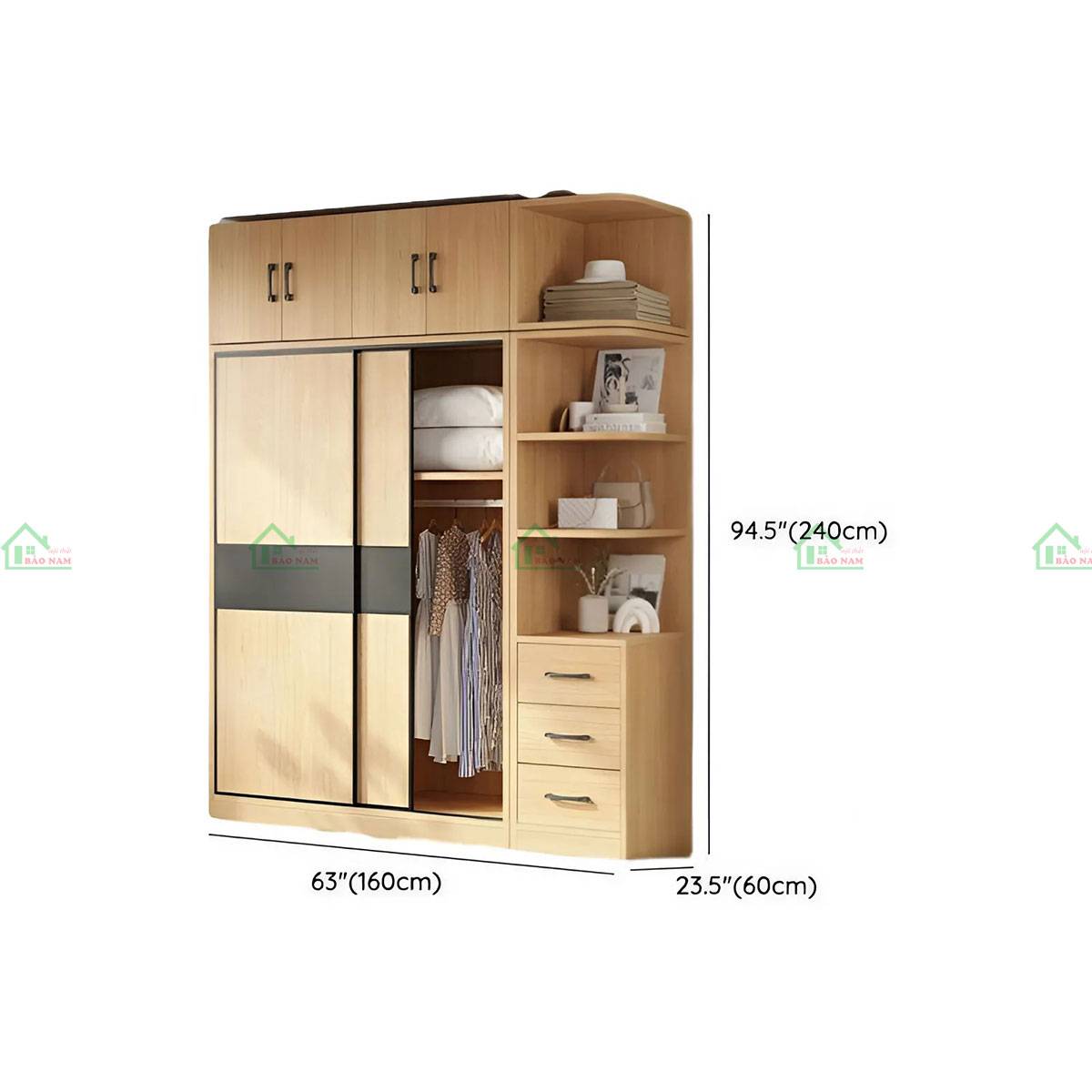 Tủ quần áo TATN38 - Kích thước 160cm x 60cm x 240cm
