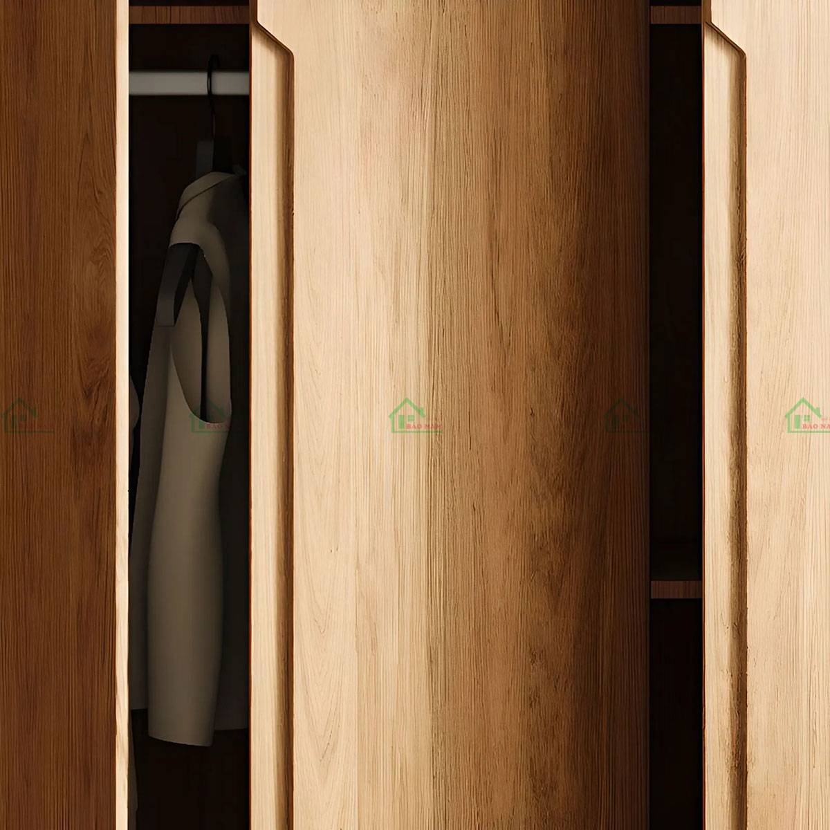 Cận cảnh tay nắm âm của tủ quần áo gỗ tự nhiên TATN23