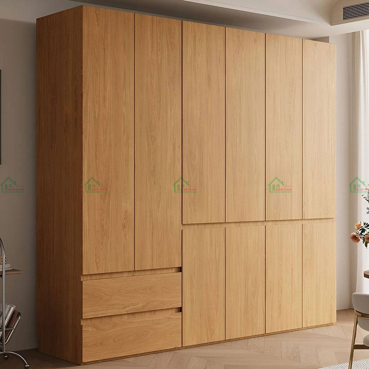 Tủ quần áo 6 cánh gỗ sồi cao cấp mang lại vẻ đẹp sang trọng cho không gian