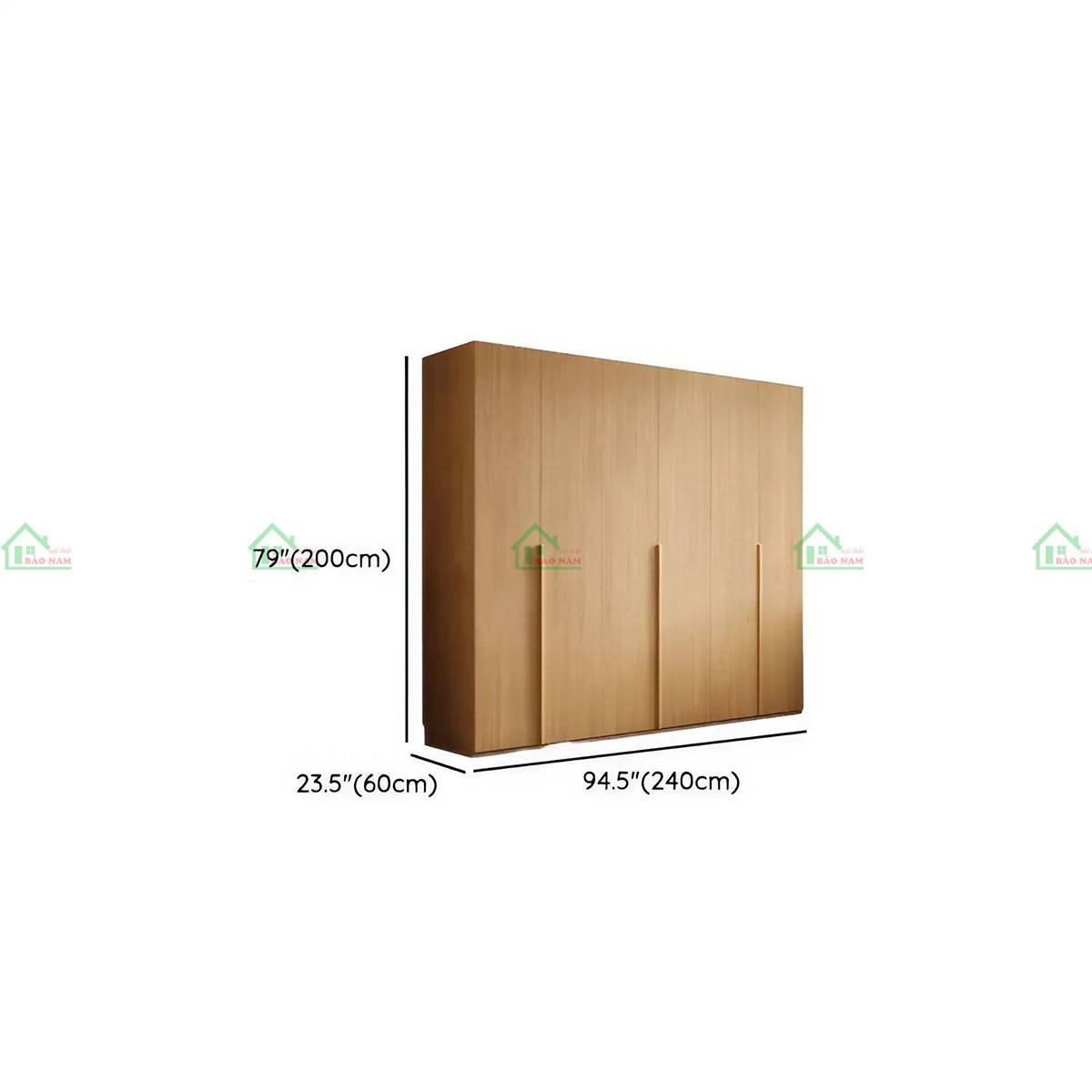Kích thước lớn 240cm x 60cm x 200cm của tủ quần áo đáp ứng nhu cầu lưu trữ đa dạng