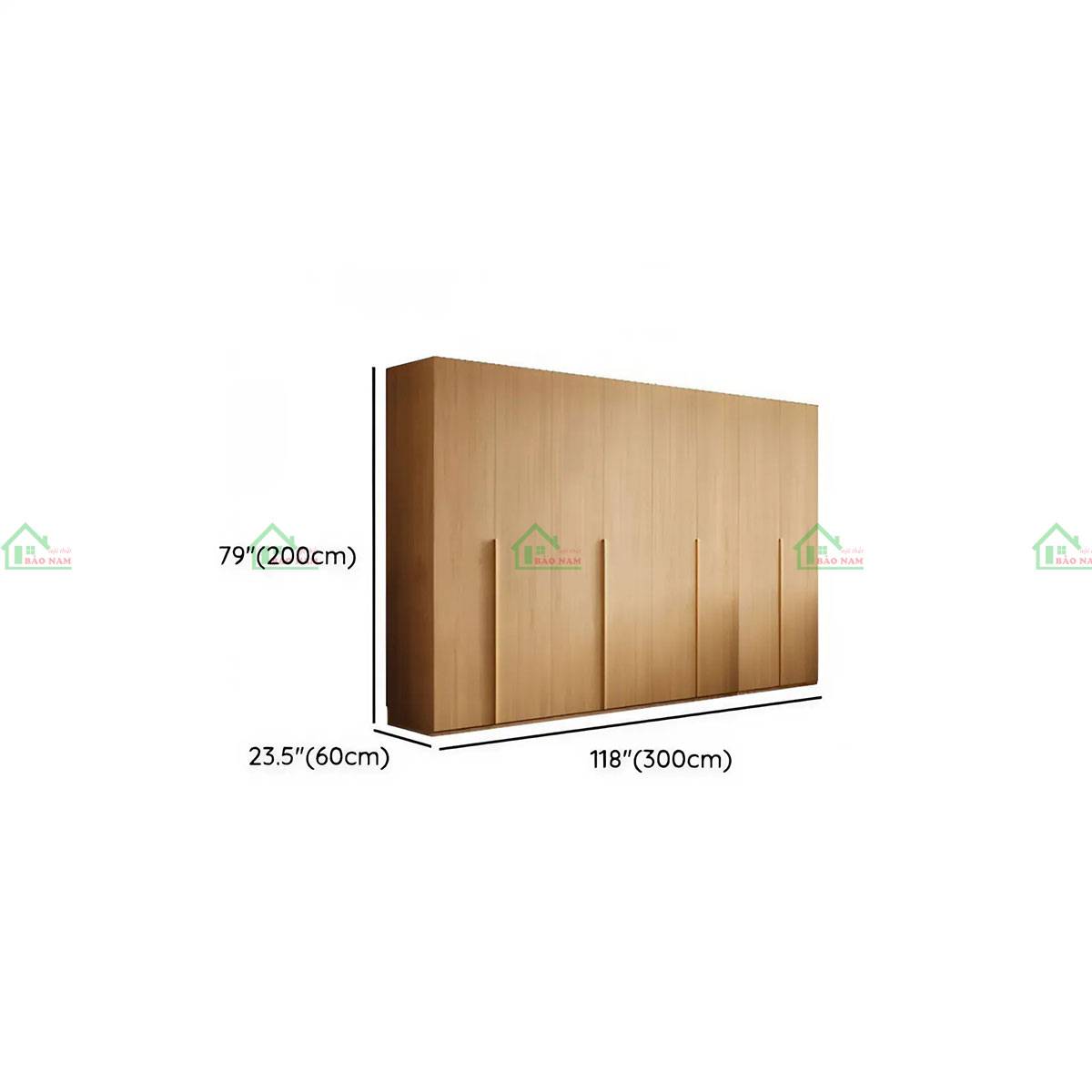 Tủ quần áo 300cm x 60cm x 200cm làm từ gỗ tự nhiên, bền đẹp theo thời gian