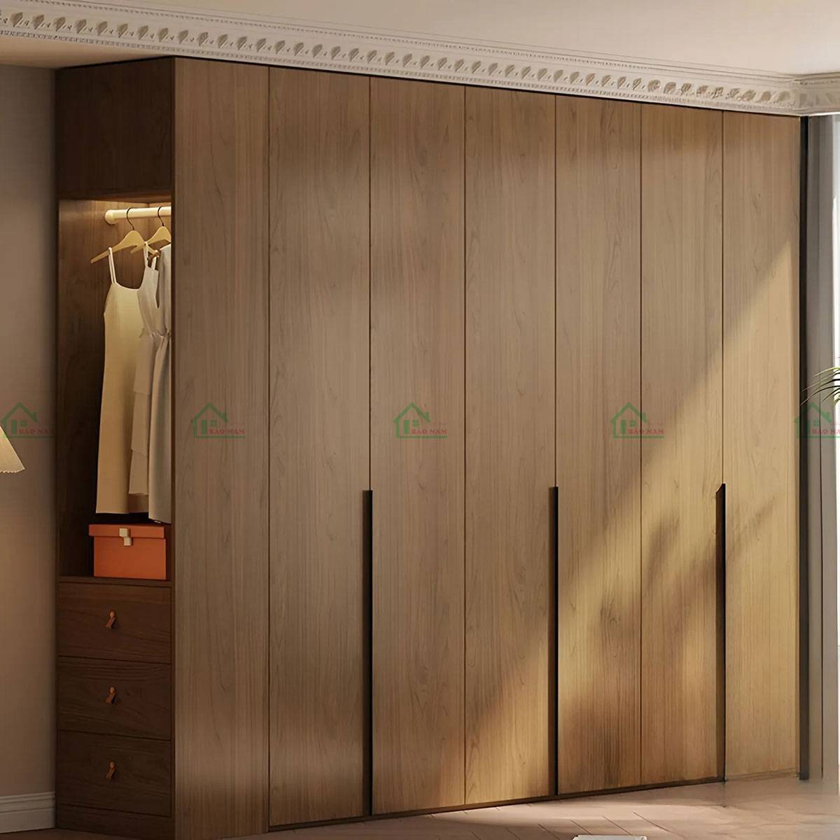 Tủ quần áo gỗ sồi TATN39 - Màu nâu gỗ tự nhiên sang trọng