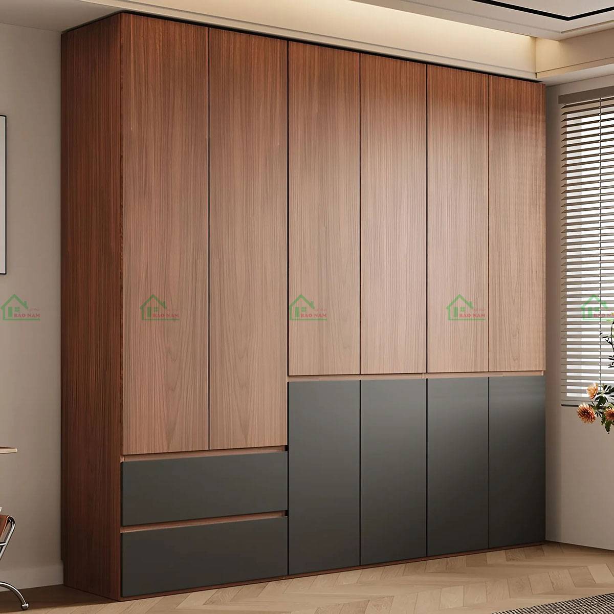 Tủ áo gỗ tự nhiên TATN10 kích thước lớn, nhiều buồng chứa đồ rộng rãi