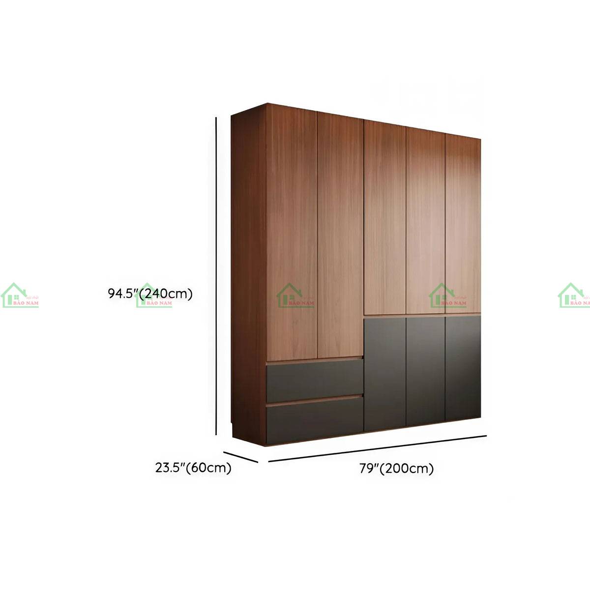 Tủ quần áo gỗ tự nhiên TATN10 kích thước 200 x 240 x 60 (cm)