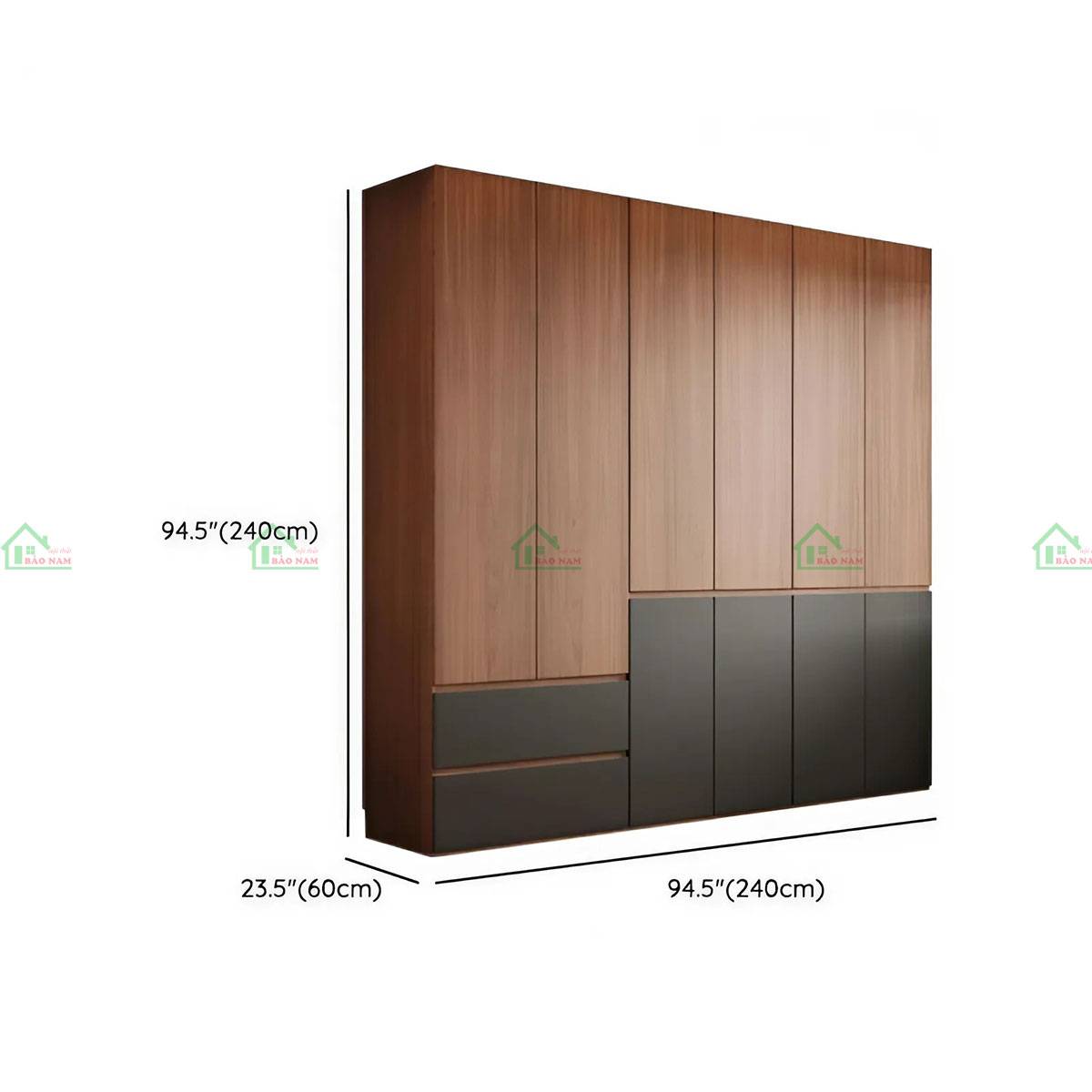 Tủ áo TATN10 với chiều cao lý tưởng 240cm và không gian chứa đồ rộng