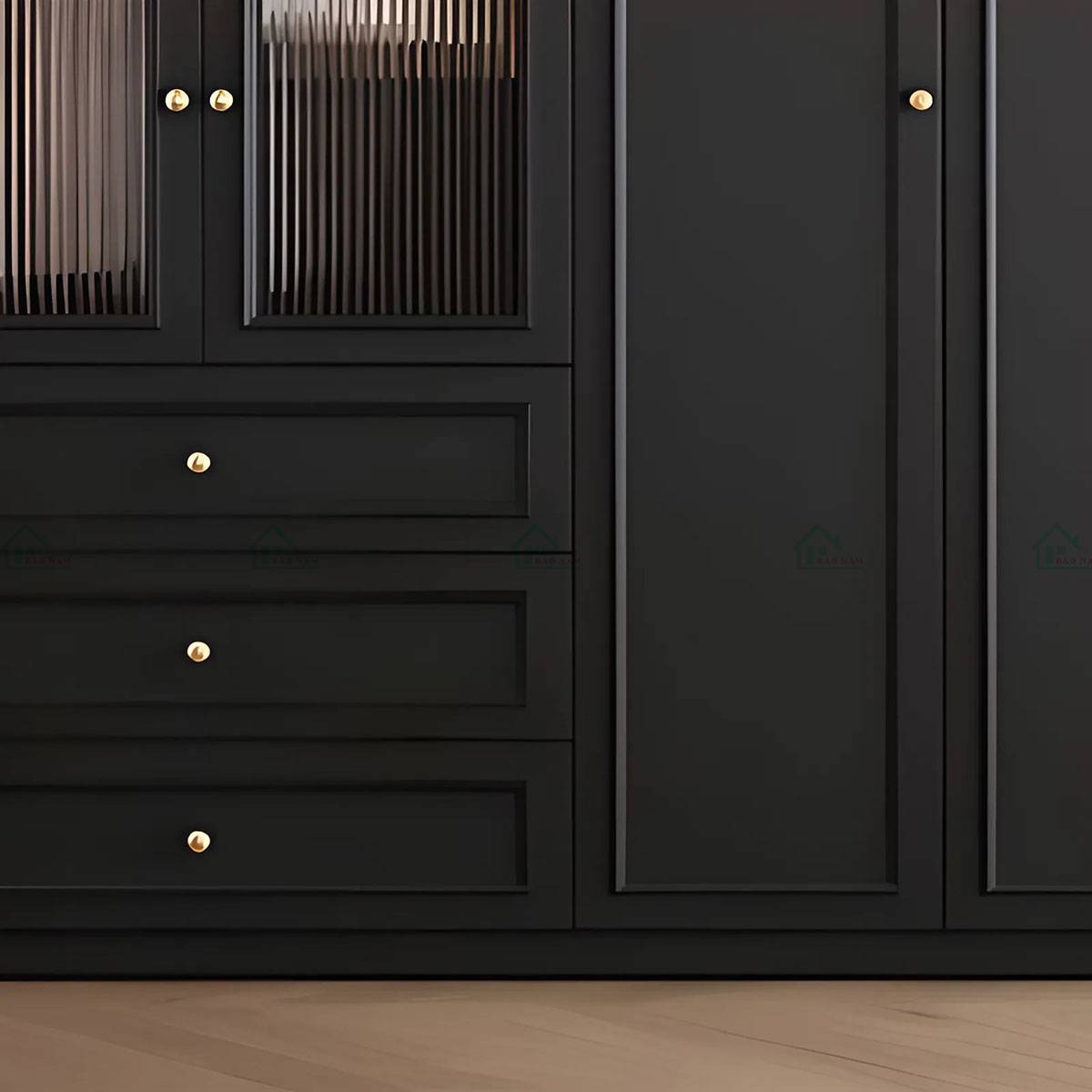 Ngăn kéo rộng rãi của tủ áo gỗ tự nhiên TATN12 phong cách Indochine, tiện dụng cho việc lưu trữ